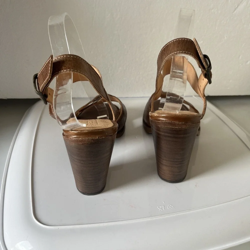 BED STU  Inez Block Heel Strap Leather  Tan  Strap Sandal 9.5 Boho Minimalist - Picture 5 of 13